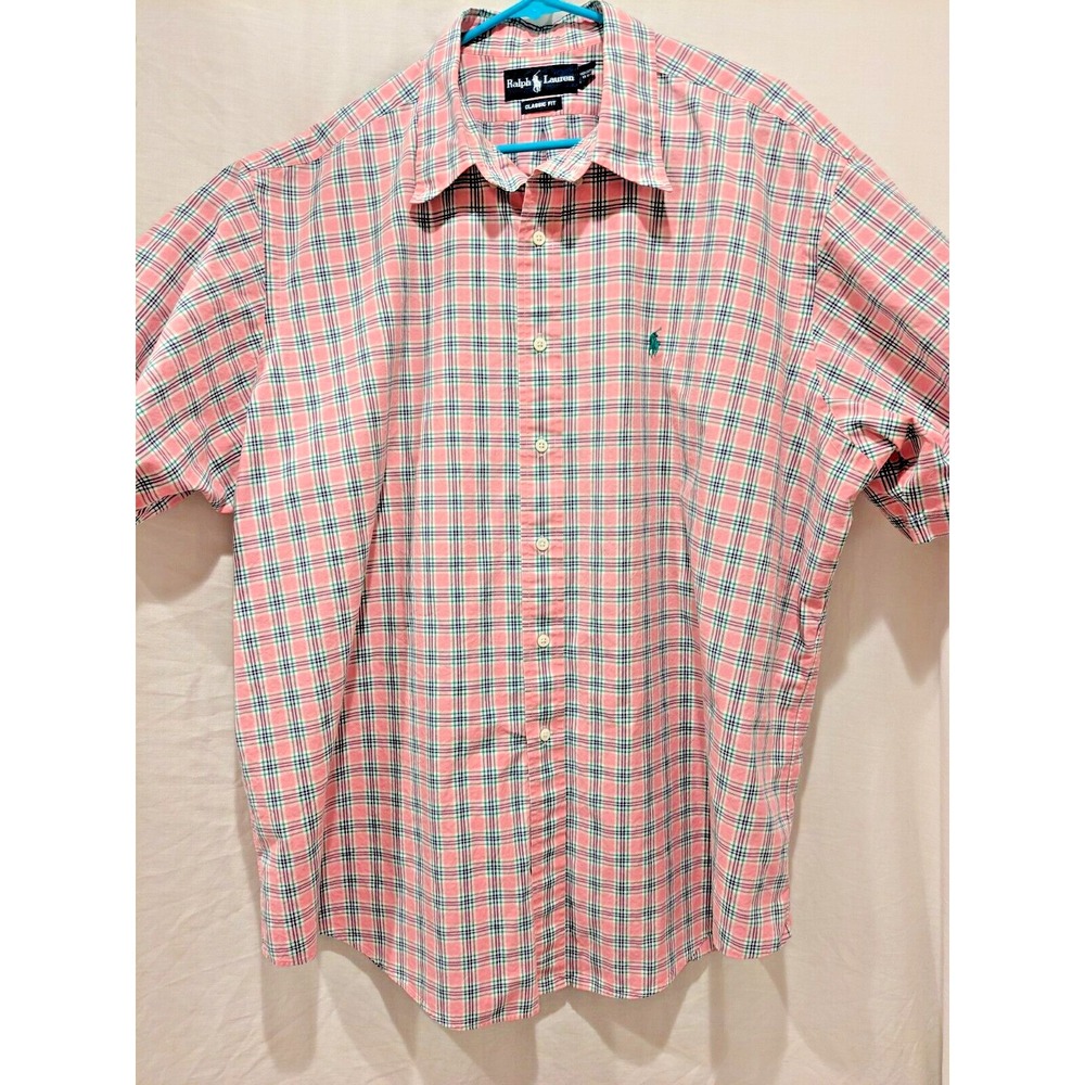 Ralph Lauren Mens (2XL) XXL Plaid Pink,Green,Purple w Green Pony 100% Cotton